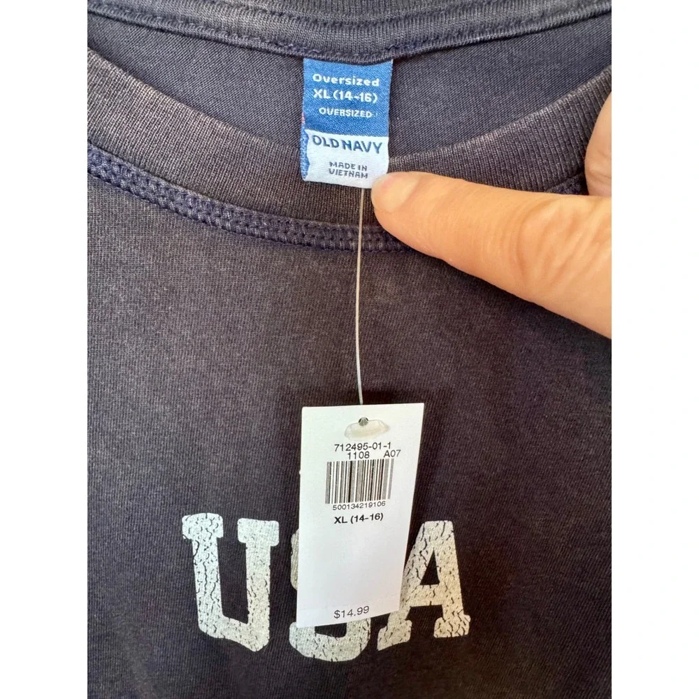 Old Navy Boys XL 14-16 Oversized USA Graphic T-Shirt Mineral Wash black NWT